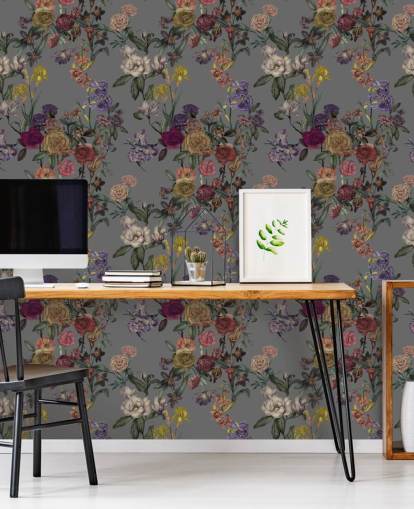 mural de parede floral personalizado cinza chamado Grey Flower Garden de Karina Eibatova para quartos e corredores mural de parede floral personalizado cinza chamado Grey Flower Garden de Karina Eibatova para quartos e corredores