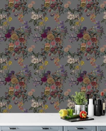 gray custom floral wall mural called Gray Flower Garden by Karina Eibatova for bedrooms and hallways gray custom floral wall mural called Gray Flower Garden by Karina Eibatova for bedrooms and hallways