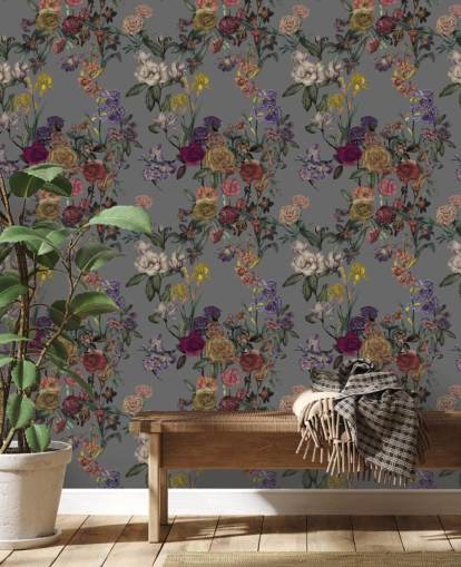 graues individuelles Blumenwandbild namens Grey Flower Garden von Karina Eibatova für Schlafzimmer und Flure graues individuelles Blumenwandbild namens Grey Flower Garden von Karina Eibatova für Schlafzimmer und Flure