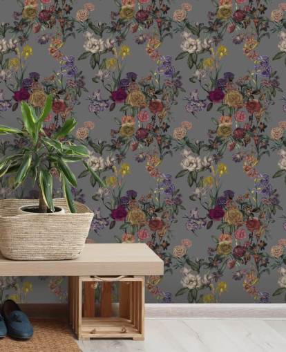 gray custom floral wall mural called Gray Flower Garden by Karina Eibatova for bedrooms and hallways gray custom floral wall mural called Gray Flower Garden by Karina Eibatova for bedrooms and hallways