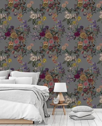 fresque murale florale personnalisée grise appelée Grey Flower Garden par Karina Eibatova pour les chambres et les couloirs fresque murale florale personnalisée grise appelée Grey Flower Garden par Karina Eibatova pour les chambres et les couloirs