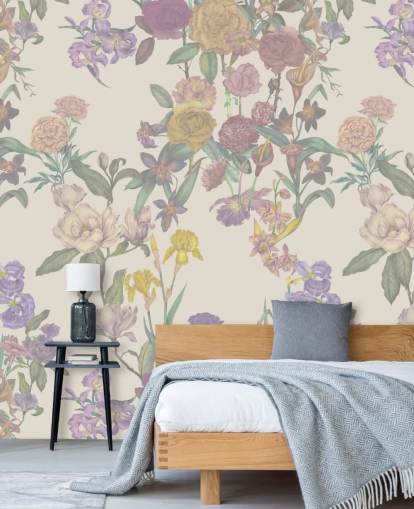 murale con motivo floreale personalizzato beige chiamato Light Beige Flower Garden di Karina Eibatova