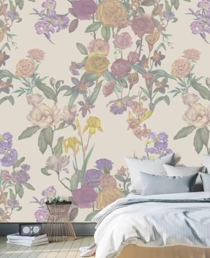 beige op maat gemaakte muurschildering met bloemenpatroon genaamd Light Beige Flower Garden van Karina Eibatova beige op maat gemaakte muurschildering met bloemenpatroon genaamd Light Beige Flower Garden van Karina Eibatova