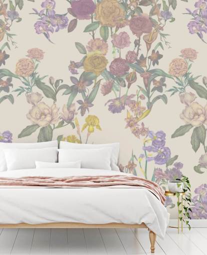 beige custom floral pattern wall mural called Light Beige Flower Garden by Karina Eibatova