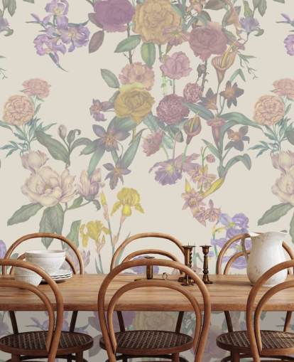 beige custom floral pattern wall mural called Light Beige Flower Garden by Karina Eibatova