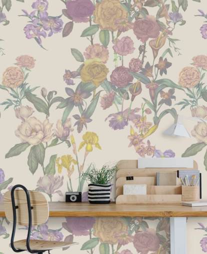 beige custom floral pattern wall mural called Light Beige Flower Garden by Karina Eibatova