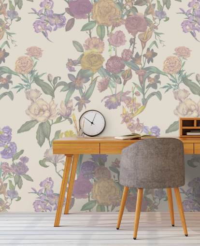 beige tilpasset blomstermønster veggmaleri kalt Light Beige Flower Garden av Karina Eibatova