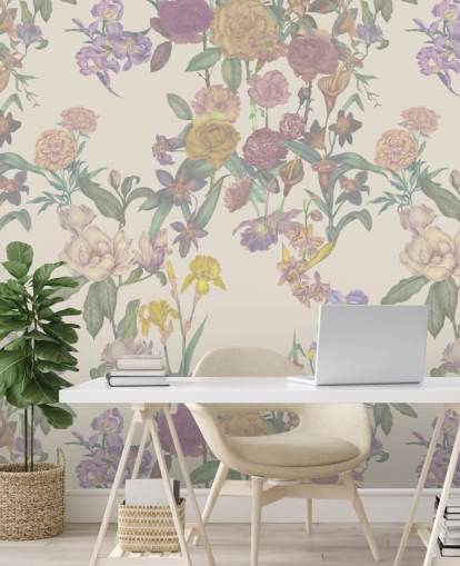 beigefarbenes Wandbild mit individuellem Blumenmuster namens Light Beige Flower Garden von Karina Eibatova beigefarbenes Wandbild mit individuellem Blumenmuster namens Light Beige Flower Garden von Karina Eibatova