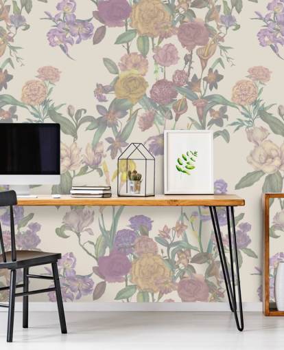 beige custom floral pattern wall mural called Light Beige Flower Garden by Karina Eibatova