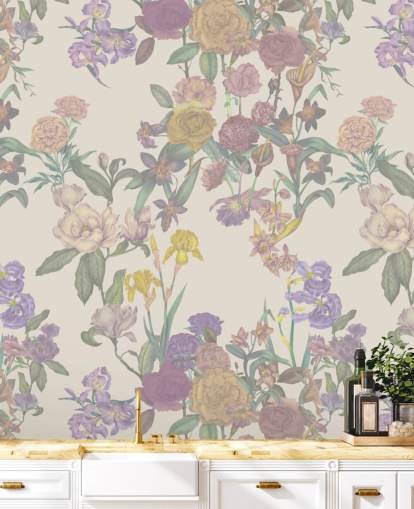 beige custom floral pattern wall mural called Light Beige Flower Garden by Karina Eibatova