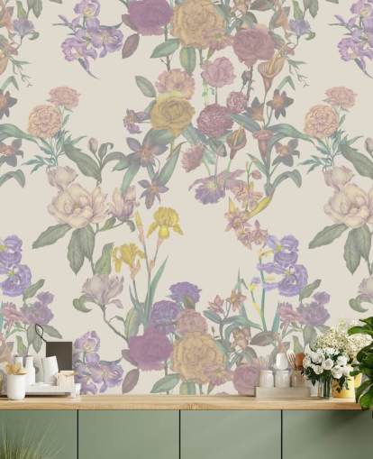 murale con motivo floreale personalizzato beige chiamato Light Beige Flower Garden di Karina Eibatova murale con motivo floreale personalizzato beige chiamato Light Beige Flower Garden di Karina Eibatova