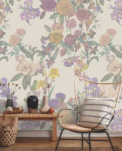 murale con motivo floreale personalizzato beige chiamato Light Beige Flower Garden di Karina Eibatova murale con motivo floreale personalizzato beige chiamato Light Beige Flower Garden di Karina Eibatova