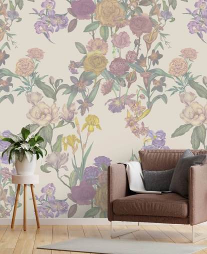 fresque murale beige à motif floral personnalisé appelée Light Beige Flower Garden par Karina Eibatova fresque murale beige à motif floral personnalisé appelée Light Beige Flower Garden par Karina Eibatova