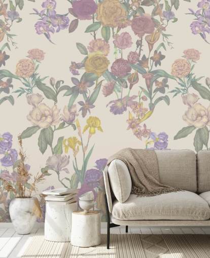 mural de pared con estampado floral personalizado de color beige llamado Light Beige Flower Garden de Karina Eibatova mural de pared con estampado floral personalizado de color beige llamado Light Beige Flower Garden de Karina Eibatova