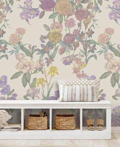 mural de parede bege com padrão floral personalizado chamado Light Beige Flower Garden de Karina Eibatova mural de parede bege com padrão floral personalizado chamado Light Beige Flower Garden de Karina Eibatova