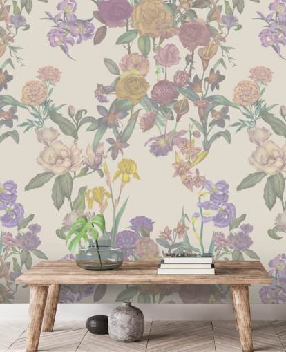 beige tilpasset blomstermønster veggmaleri kalt Light Beige Flower Garden av Karina Eibatova