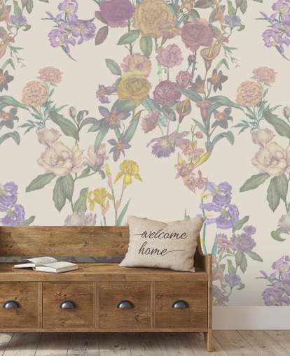 beige brugerdefineret blomstermønster vægmaleri kaldet Light Beige Flower Garden af Karina Eibatova beige brugerdefineret blomstermønster vægmaleri kaldet Light Beige Flower Garden af Karina Eibatova