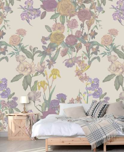 beigefarbenes Wandbild mit individuellem Blumenmuster namens Light Beige Flower Garden von Karina Eibatova beigefarbenes Wandbild mit individuellem Blumenmuster namens Light Beige Flower Garden von Karina Eibatova