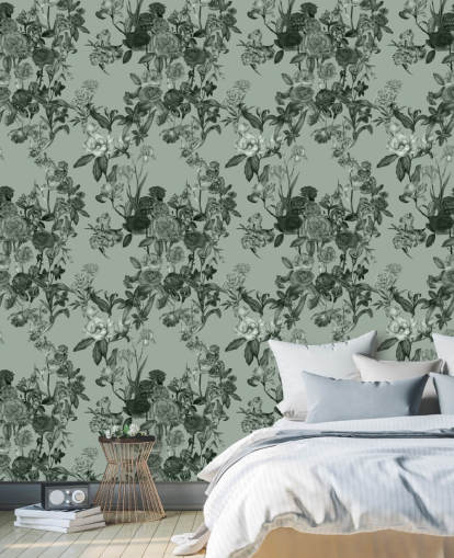 murale floreale verde personalizzabile chiamato Mint Green Flower Garden di Karina Eibatova murale floreale verde personalizzabile chiamato Mint Green Flower Garden di Karina Eibatova