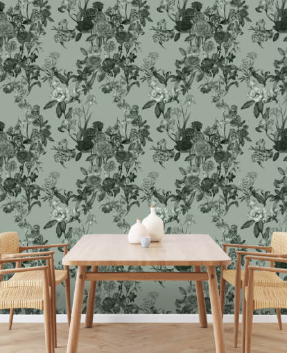 green customisable floral wall mural called Mint Green Flower Garden by Karina Eibatova