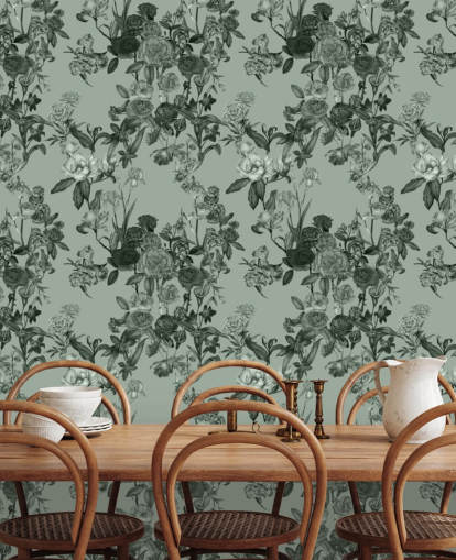 grön anpassningsbar blommig väggmålning kallad Mint Green Flower Garden av Karina Eibatova