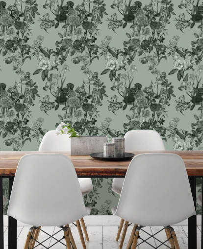 green customisable floral wall mural called Mint Green Flower Garden by Karina Eibatova green customisable floral wall mural called Mint Green Flower Garden by Karina Eibatova