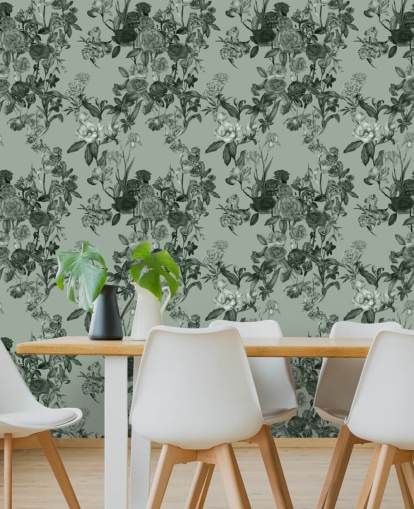 murale floreale verde personalizzabile chiamato Mint Green Flower Garden di Karina Eibatova