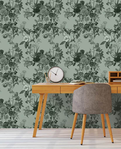 grünes personalisierbares Blumenwandbild namens Mint Green Flower Garden von Karina Eibatova