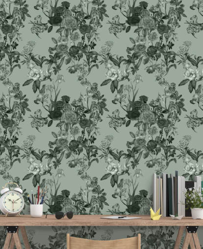 murale floreale verde personalizzabile chiamato Mint Green Flower Garden di Karina Eibatova murale floreale verde personalizzabile chiamato Mint Green Flower Garden di Karina Eibatova