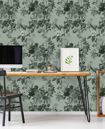 grønn tilpassbar blomsterveggmaleri kalt Mint Green Flower Garden av Karina Eibatova