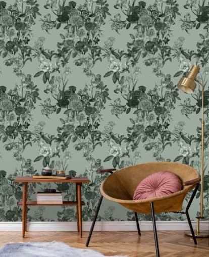 green customisable floral wall mural called Mint Green Flower Garden by Karina Eibatova green customisable floral wall mural called Mint Green Flower Garden by Karina Eibatova