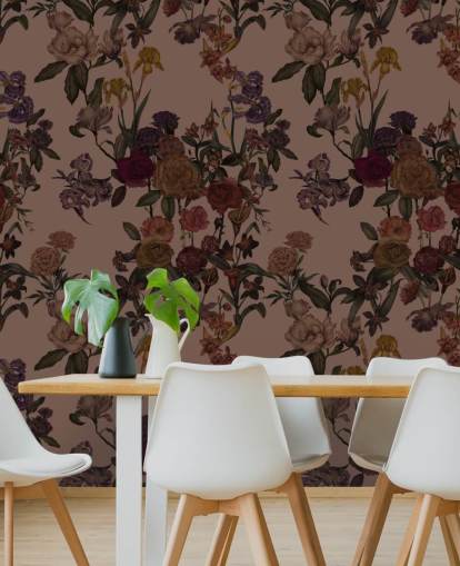 Karina Eibatovan ruskea muokattava kukka-taustakuvamaalaus nimeltä Mocha Mousse Flower Garden