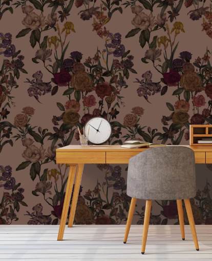 papier peint floral marron personnalisable appelé Mocha Mousse Flower Garden par Karina Eibatova papier peint floral marron personnalisable appelé Mocha Mousse Flower Garden par Karina Eibatova