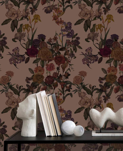 mural de papel pintado floral personalizable marrón llamado Mocha Mousse Flower Garden de Karina Eibatova