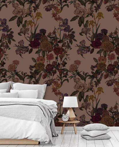 mural de papel pintado floral personalizable marrón llamado Mocha Mousse Flower Garden de Karina Eibatova