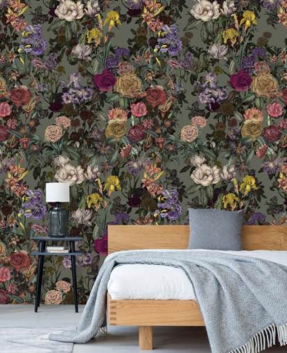 grønt tilpassbart blomstermønster veggmaleri kalt Light Green Flower Garden av Karina Eibatova