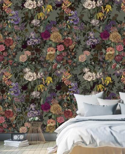 grön anpassningsbar blommönster väggmålning kallad Light Green Flower Garden av Karina Eibatova grön anpassningsbar blommönster väggmålning kallad Light Green Flower Garden av Karina Eibatova