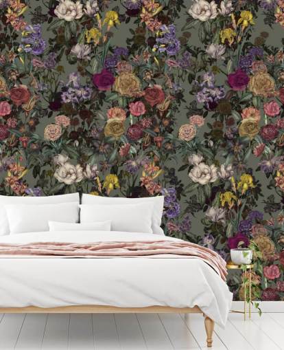 green customizable floral pattern wall mural called Light Green Flower Garden by Karina Eibatova
