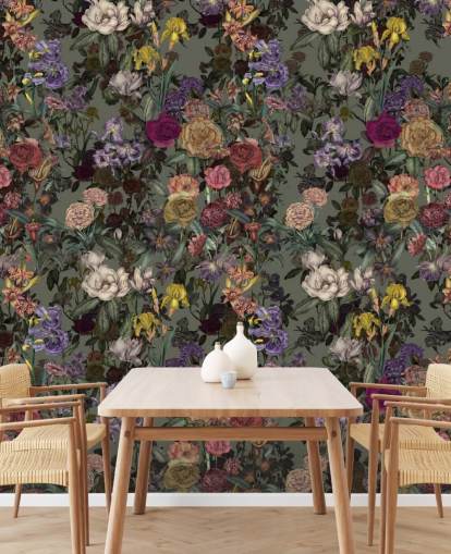 grünes personalisierbares Wandbild mit Blumenmuster namens Light Green Flower Garden von Karina Eibatova