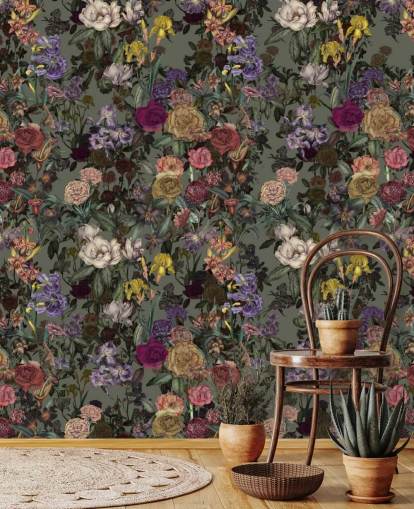 grøn tilpasselig blomstermønster vægmaleri kaldet Light Green Flower Garden af Karina Eibatova grøn tilpasselig blomstermønster vægmaleri kaldet Light Green Flower Garden af Karina Eibatova