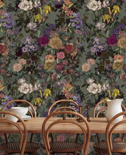 green customisable floral pattern wall mural called Light Green Flower Garden by Karina Eibatova