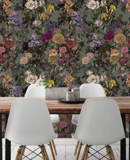 green customizable floral pattern wall mural called Light Green Flower Garden by Karina Eibatova