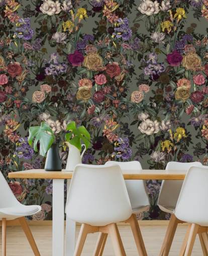 grön anpassningsbar blommönster väggmålning kallad Light Green Flower Garden av Karina Eibatova