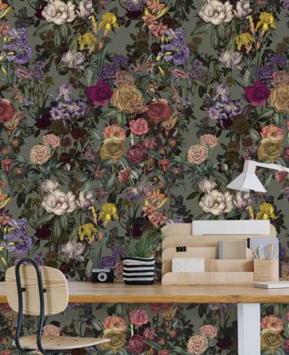 mural de pared verde personalizable con estampado floral llamado Light Green Flower Garden de Karina Eibatova