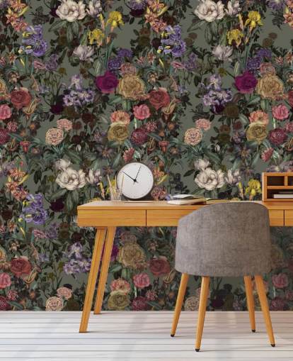 green customizable floral pattern wall mural called Light Green Flower Garden by Karina Eibatova