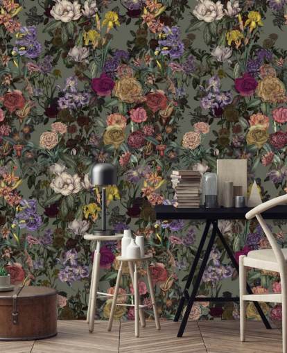 fresque murale verte à motif floral personnalisable appelée Light Green Flower Garden par Karina Eibatova