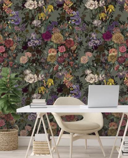 fresque murale verte à motif floral personnalisable appelée Light Green Flower Garden par Karina Eibatova