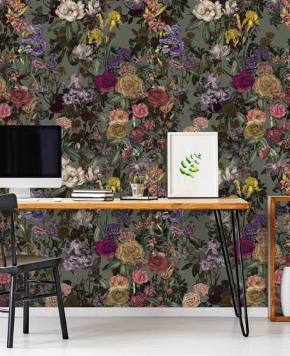 green customisable floral pattern wall mural called Light Green Flower Garden by Karina Eibatova