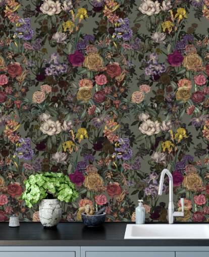 grünes personalisierbares Wandbild mit Blumenmuster namens Light Green Flower Garden von Karina Eibatova