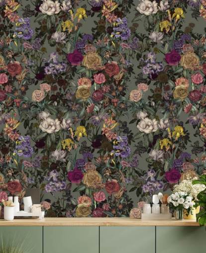 mural de parede verde personalizável com padrão floral chamado Light Green Flower Garden de Karina Eibatova mural de parede verde personalizável com padrão floral chamado Light Green Flower Garden de Karina Eibatova